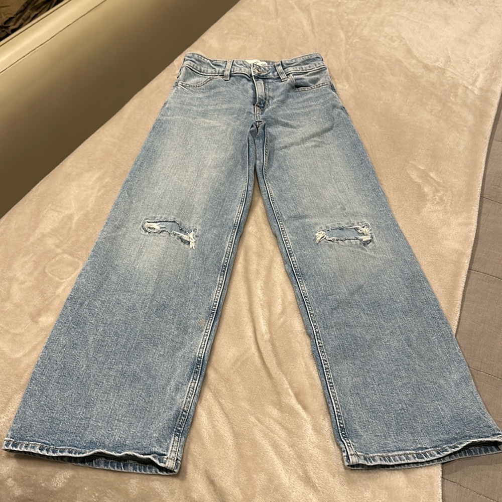 abercrombie kids Light Blue Distressed Wide-Leg Jeans